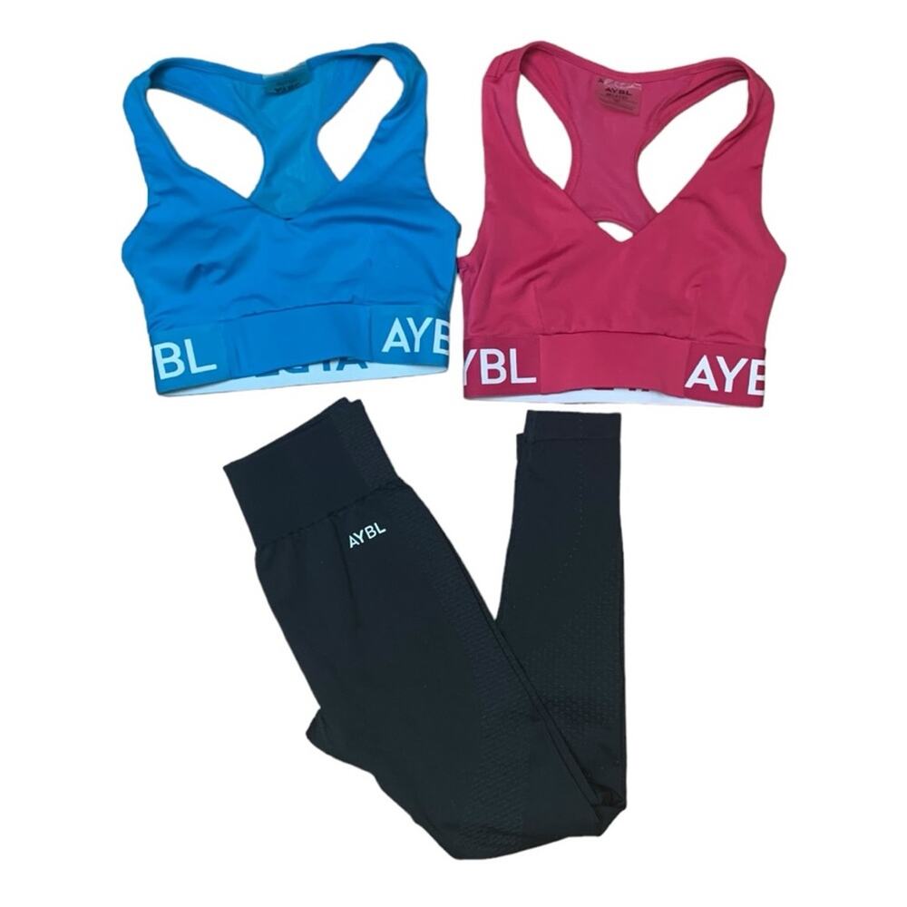 AYBL womens XS sports bra leggings bundle pink blue black gym lulu junior teen